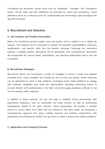 Free Spa HR Procedure Template to Edit Online