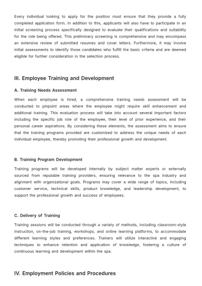 Free Spa HR Procedure Template to Edit Online