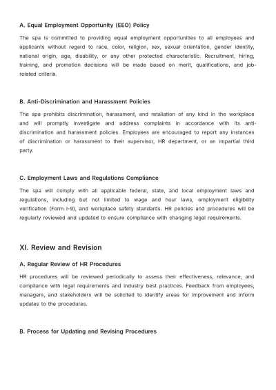 Free Spa HR Procedure Template to Edit Online