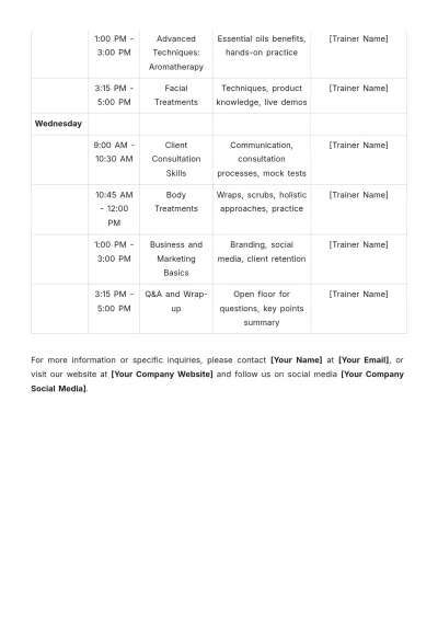 Free Spa Training Schedule Template to Edit Online