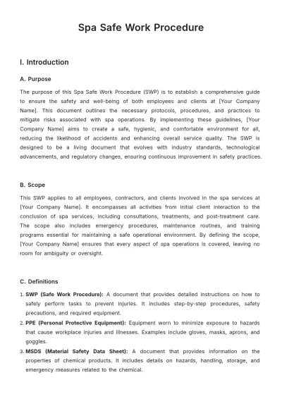 Free Spa Safe Work Procedure Template to Edit Online