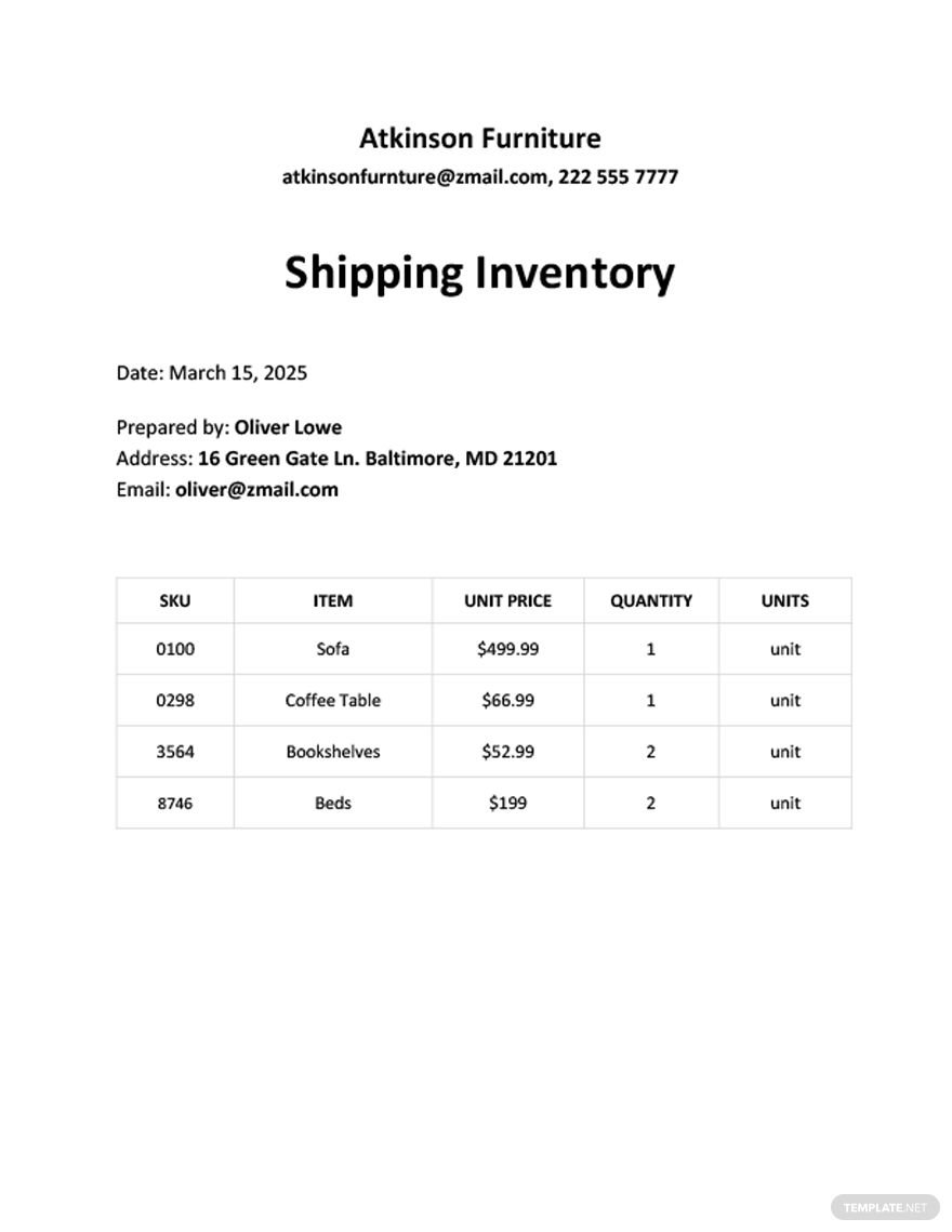 Shipping Inventory Template