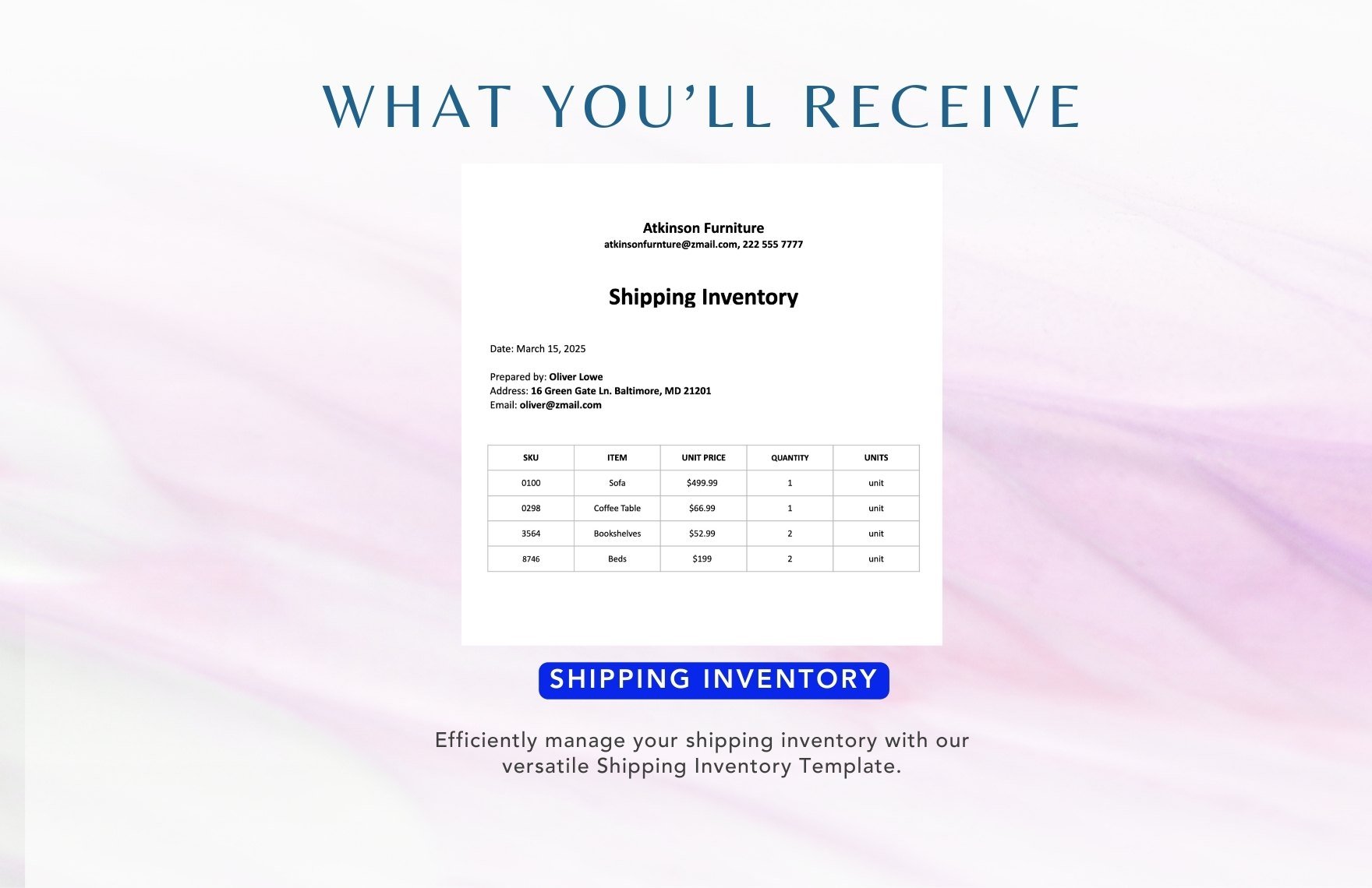 Shipping Inventory Template