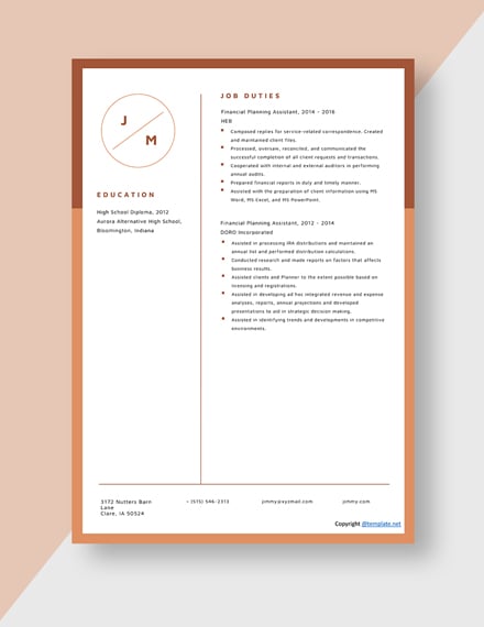 Financial Planning Assistant Resume Template