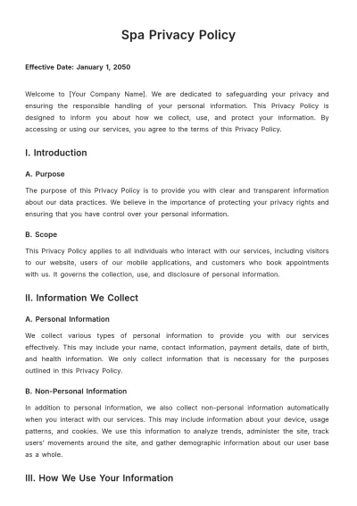 Free Spa Privacy Policy Template to Edit Online