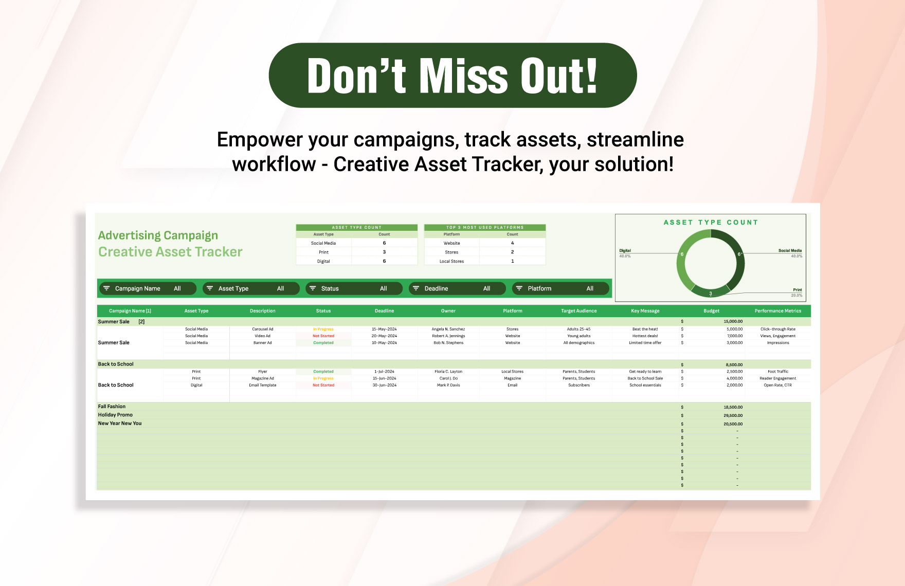 Advertising Campaign Creative Asset Tracker Template