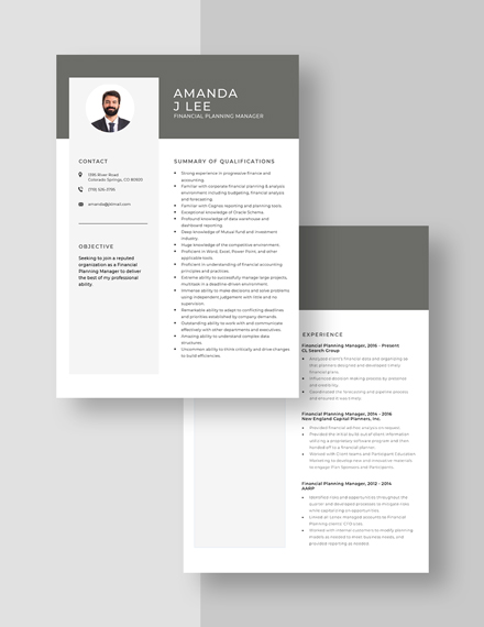 Financial Planning Manager Resume Download