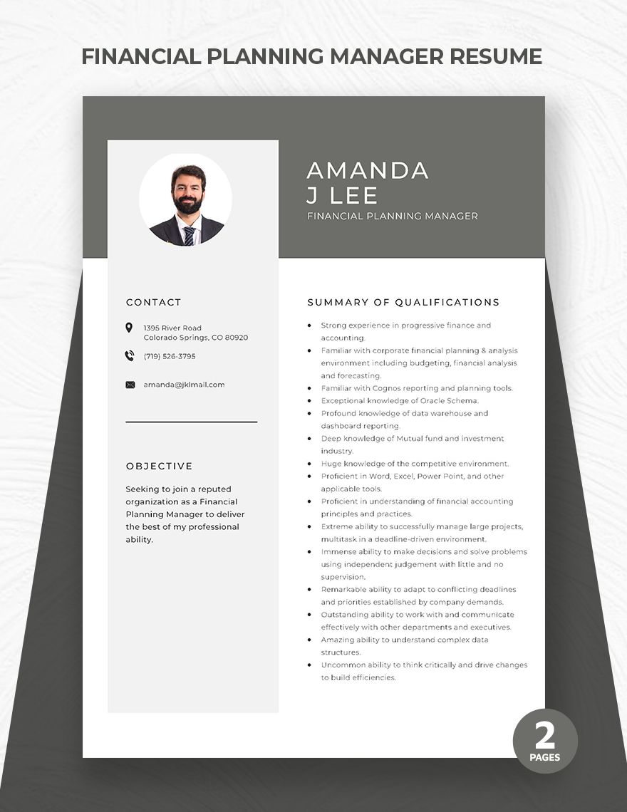 Financial Planning Manager Resume