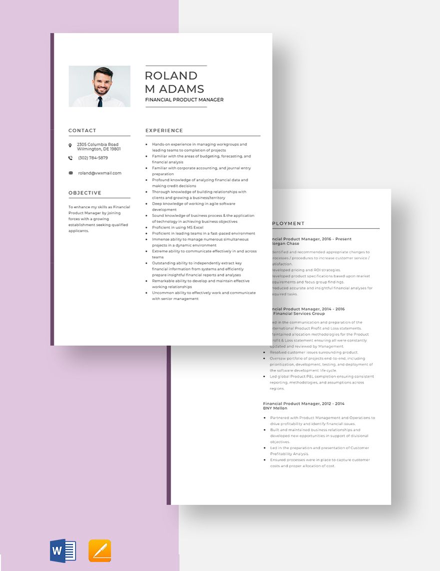 Financial Product Manager Resume
