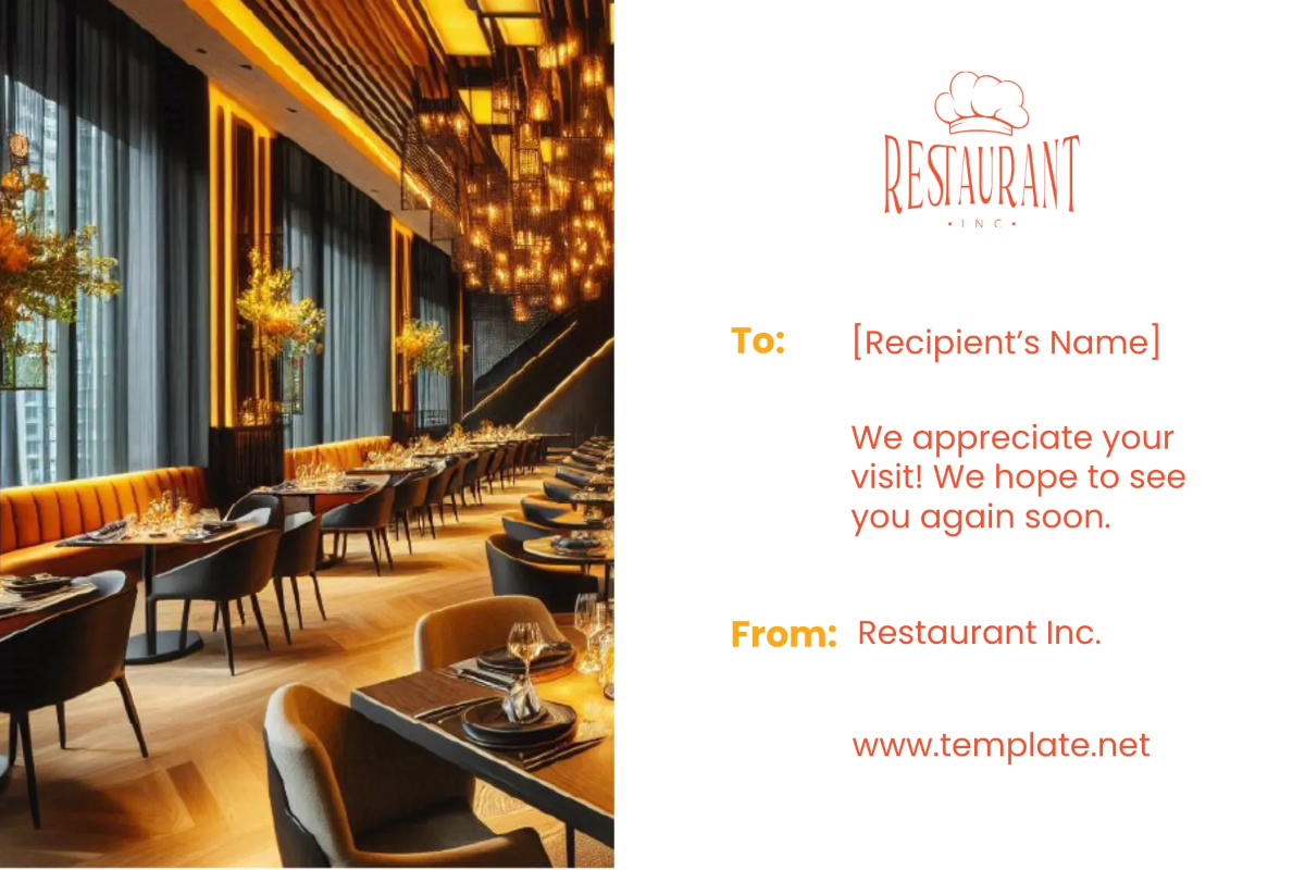 Free Restaurant Thank you Postcard Template to Edit Online