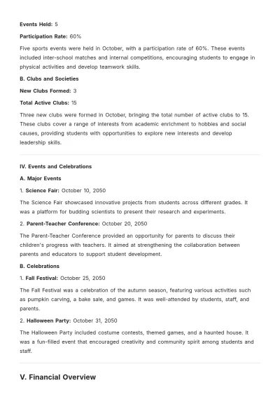 Free School Monthly Report Template to Edit Online