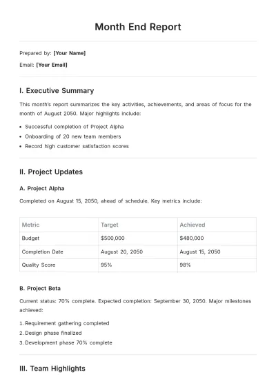 Free Month End Report Template to Edit Online