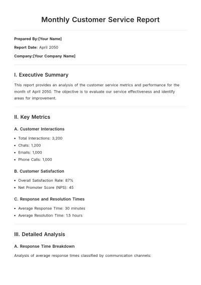 Free Monthly Customer Service Report Template to Edit Online