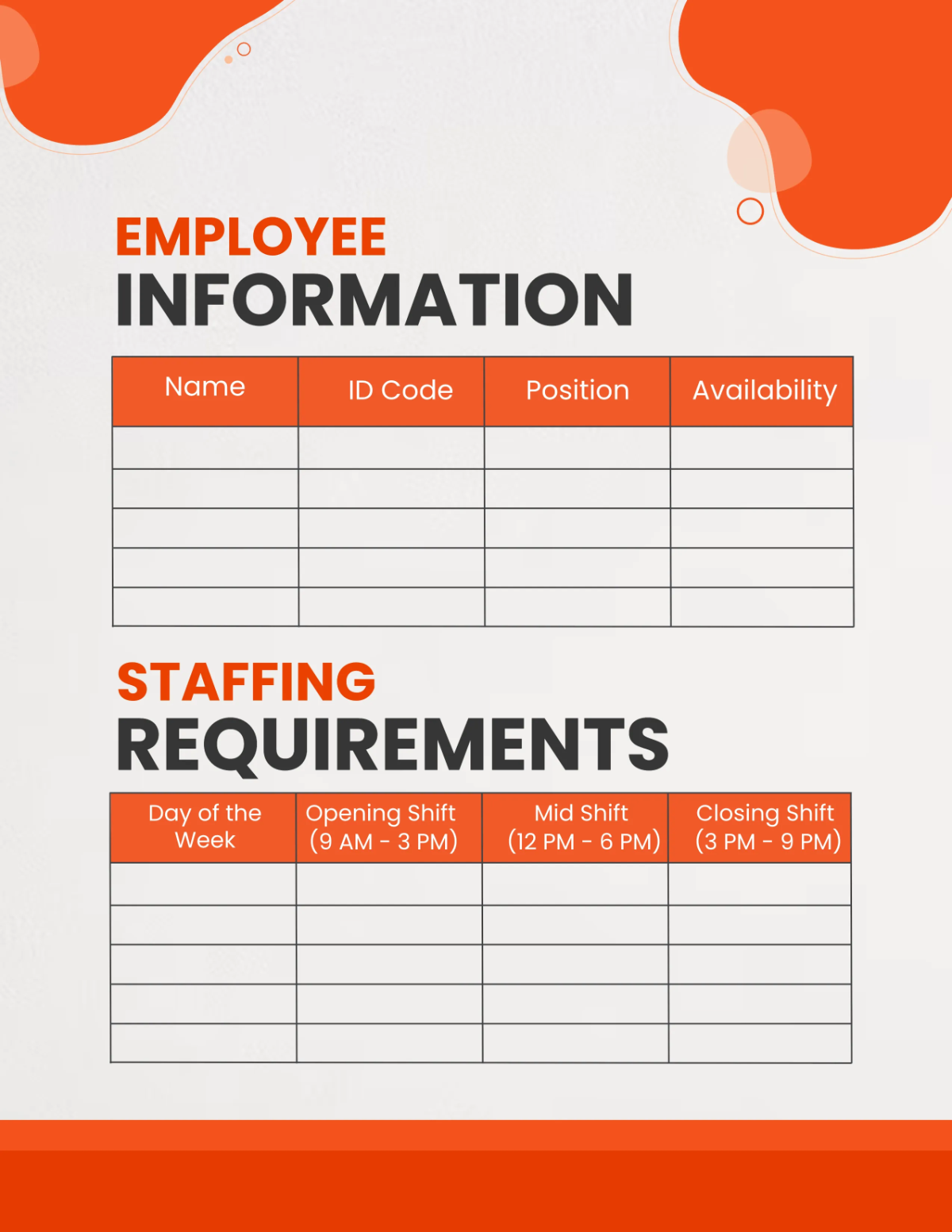 Free Restaurant Blind Staffing Labor Schedule Planner Template to Edit Online