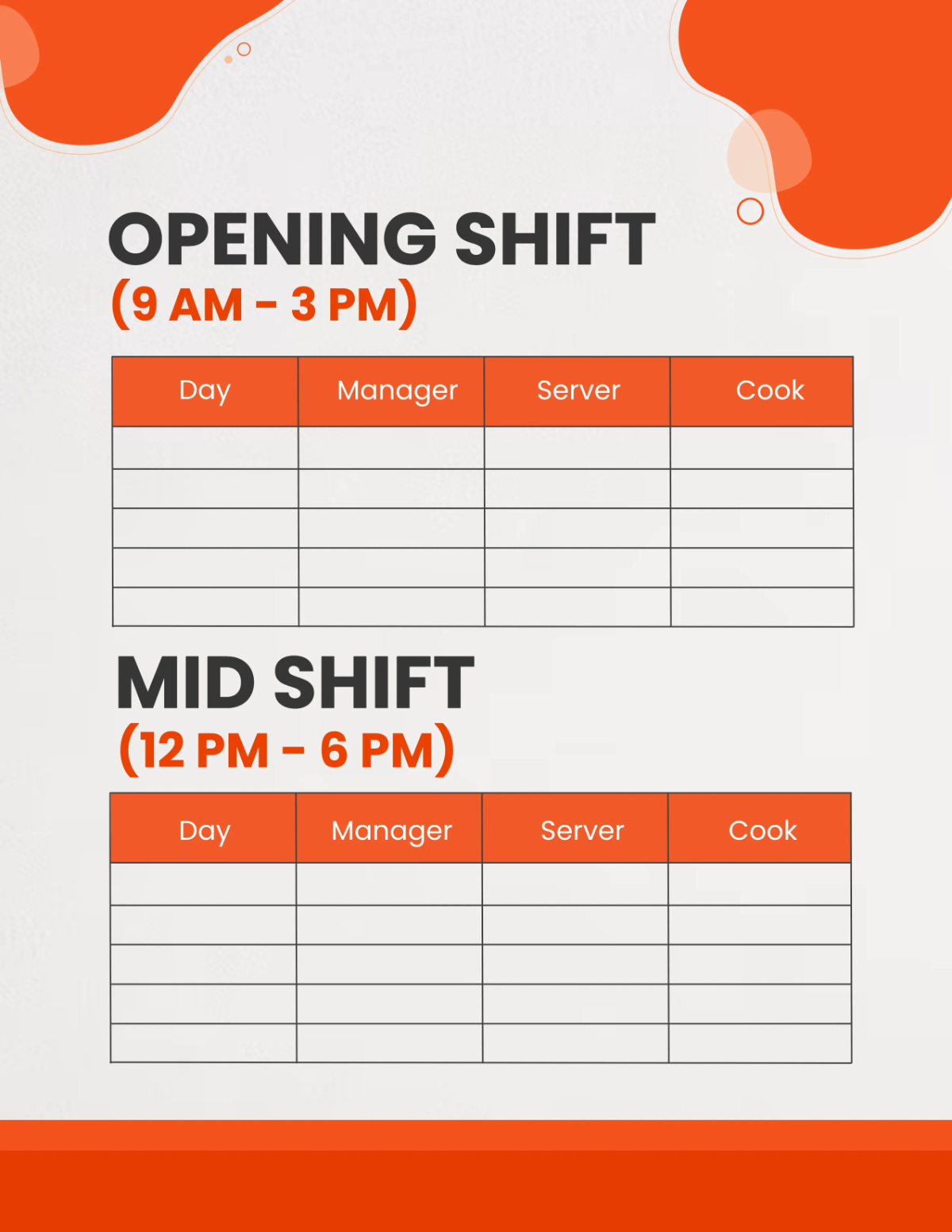 Free Restaurant Blind Staffing Labor Schedule Planner Template to Edit Online