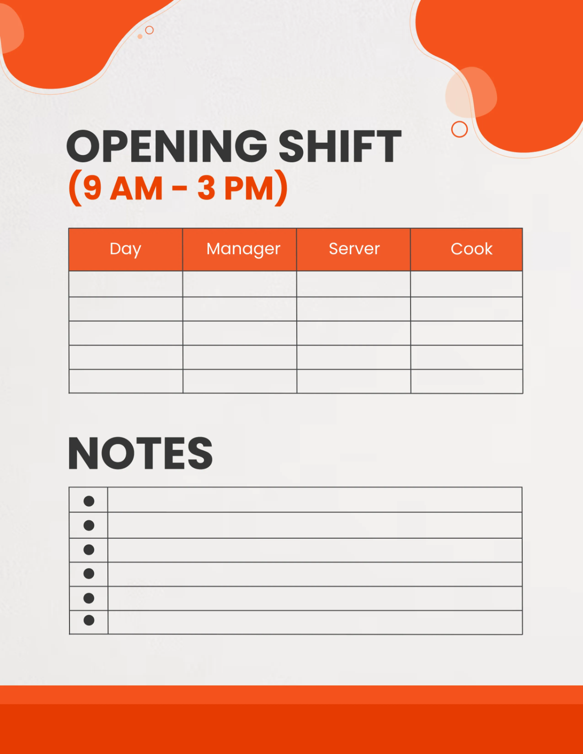 Free Restaurant Blind Staffing Labor Schedule Planner Template to Edit Online