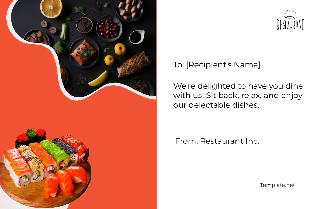 Free Restaurant Guest Welcome Postcard Template to Edit Online