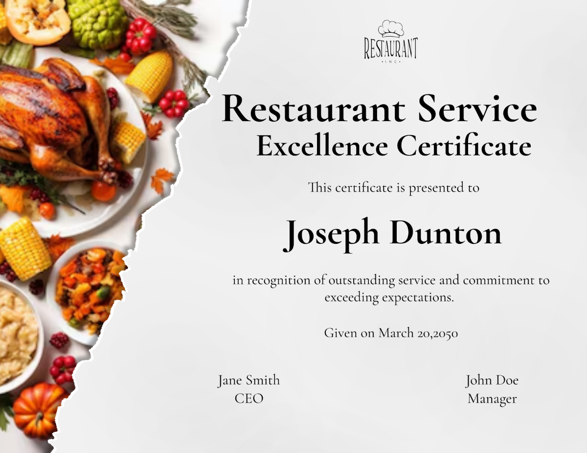 Restaurant Service Excellence Certificate
