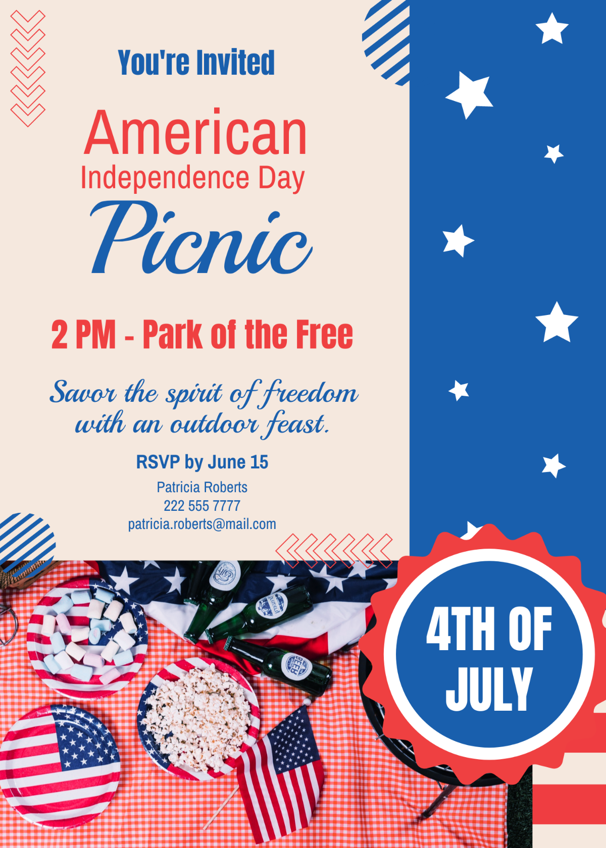 4th of July Picnic Invitation Template - Edit Online & Download