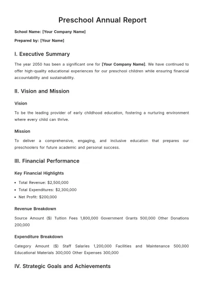 Free Preschool Annual Report Template to Edit Online