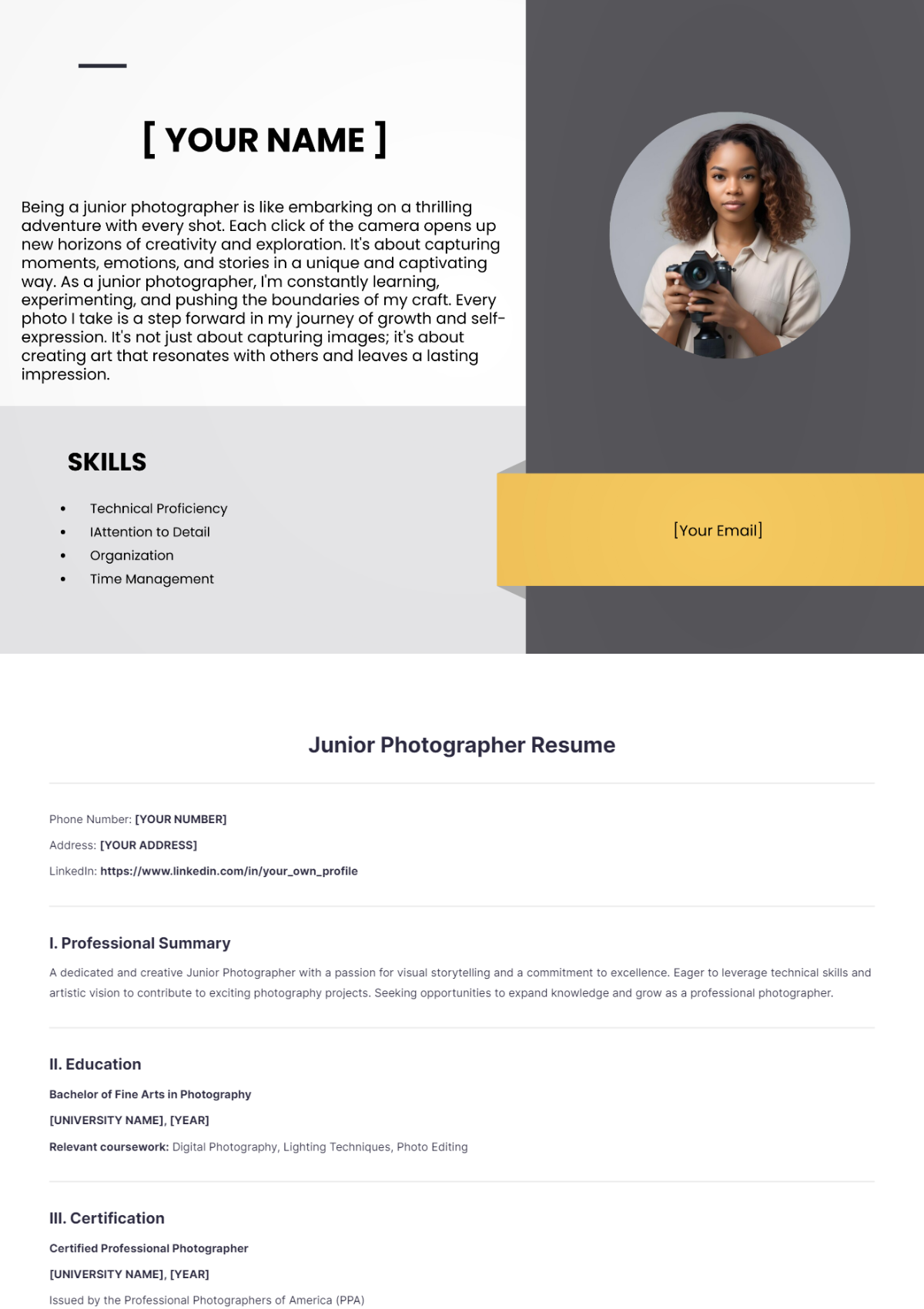 Junior Photographer Resume - Edit Online & Download