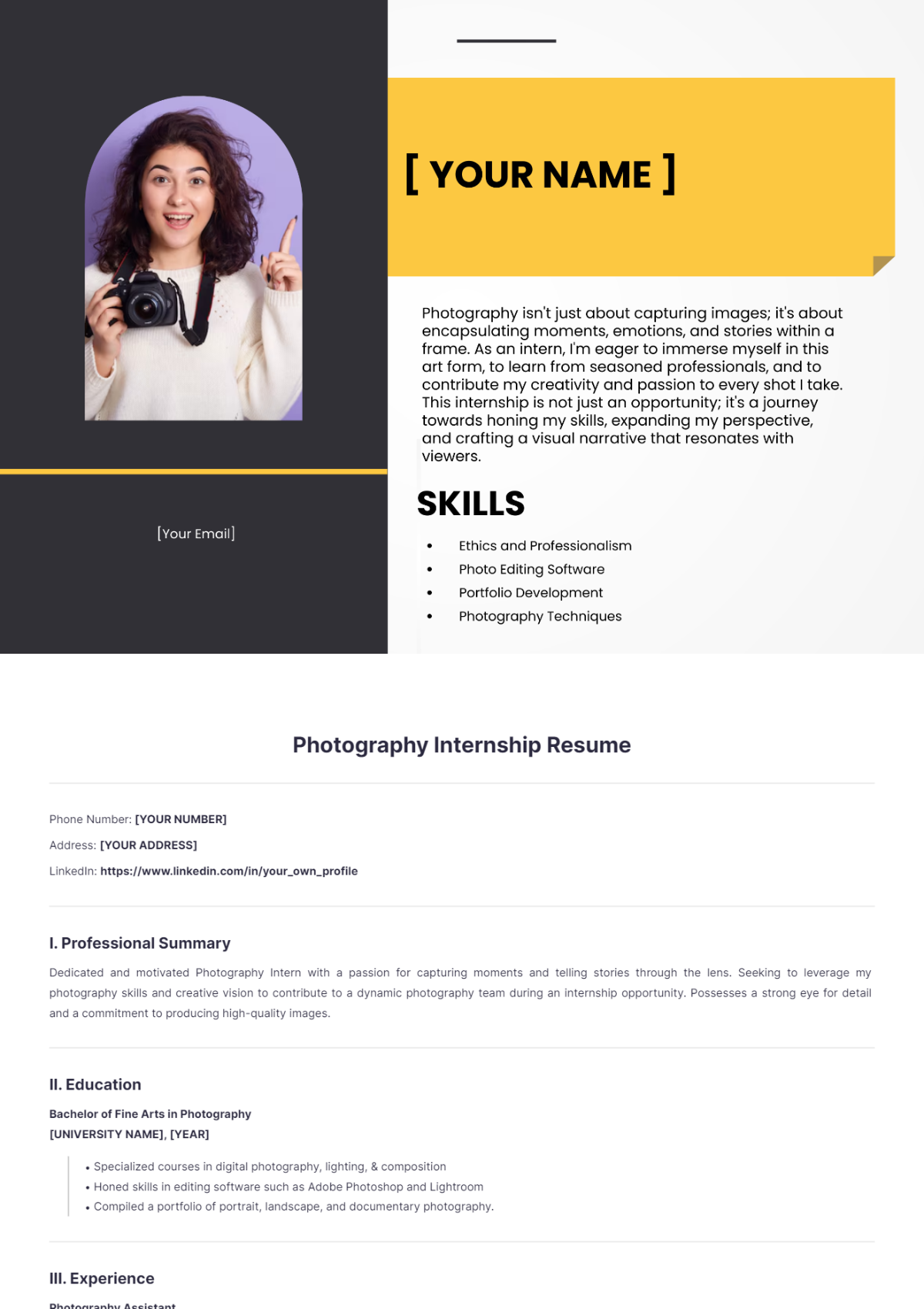 Photography Internship Resume - Edit Online & Download