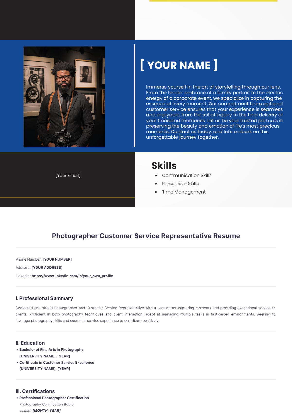 Photographer Customer Service Representative Resume - Edit Online & Download