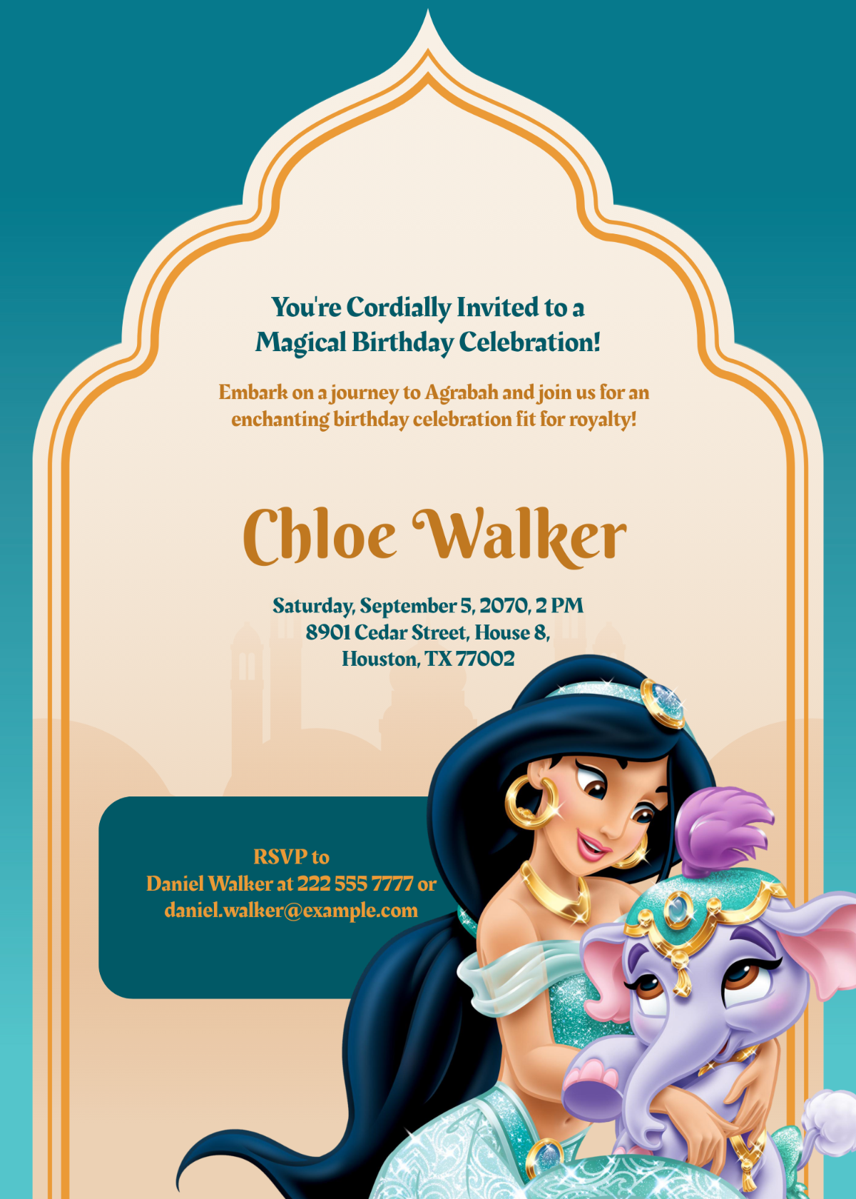 Princess Jasmine Birthday Invitation