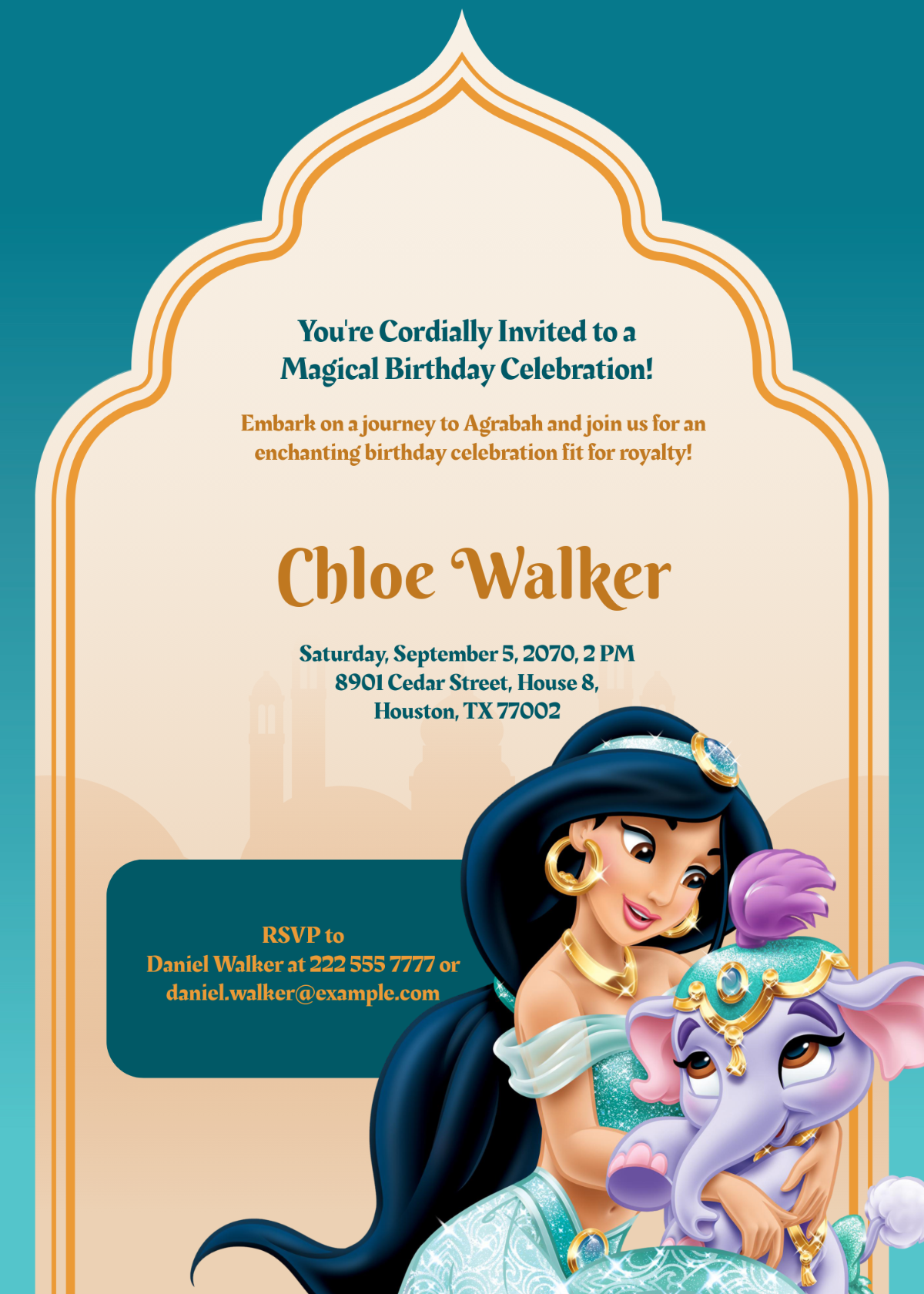 Free Princess Jasmine Birthday Invitation Template - Edit Online & Download | Template.net