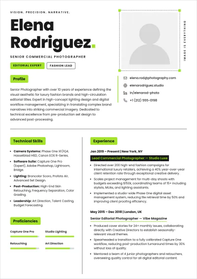 Free Minimalist Woman Photographer ATS Resume Template