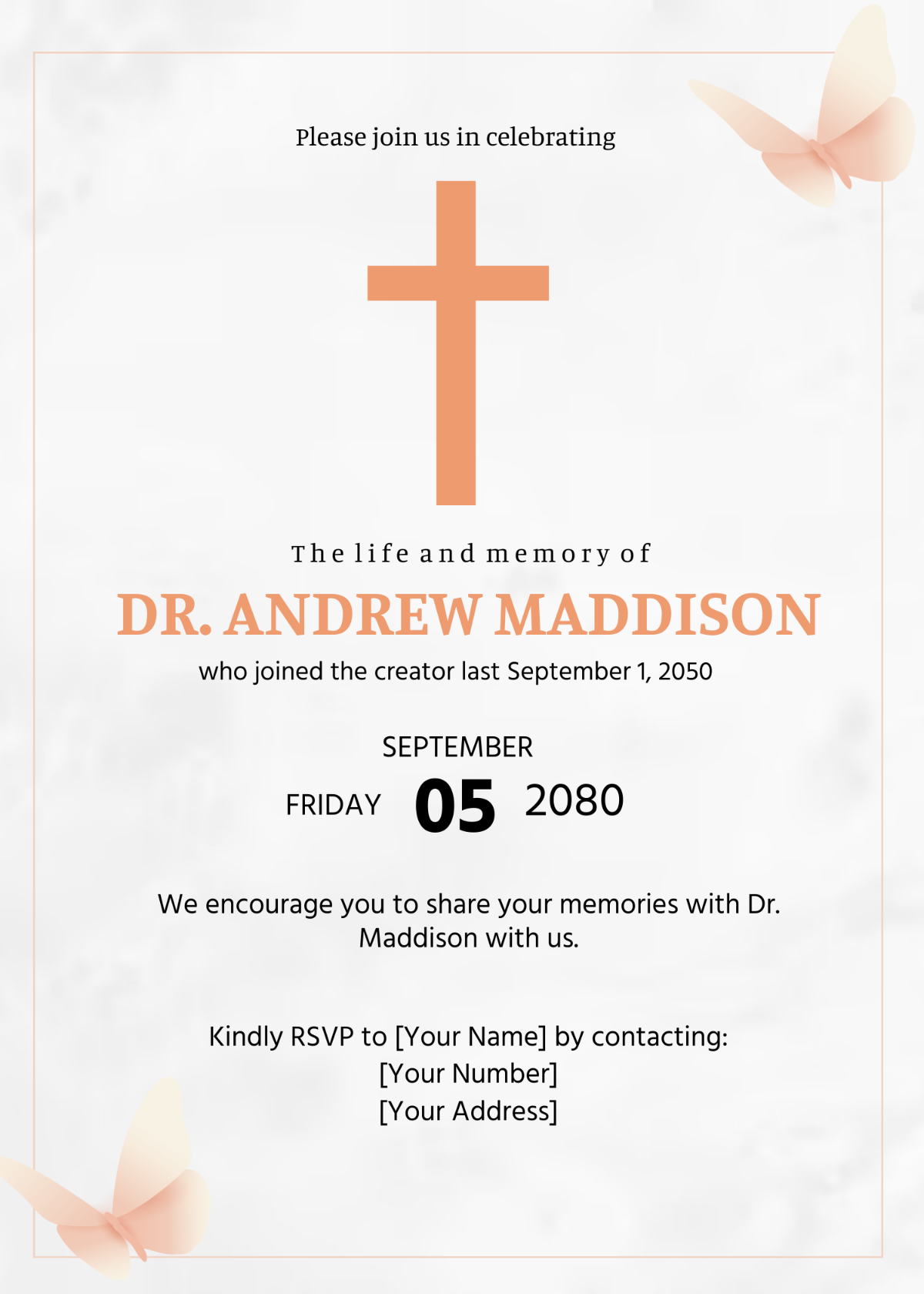 Butterfly Funeral Invitation