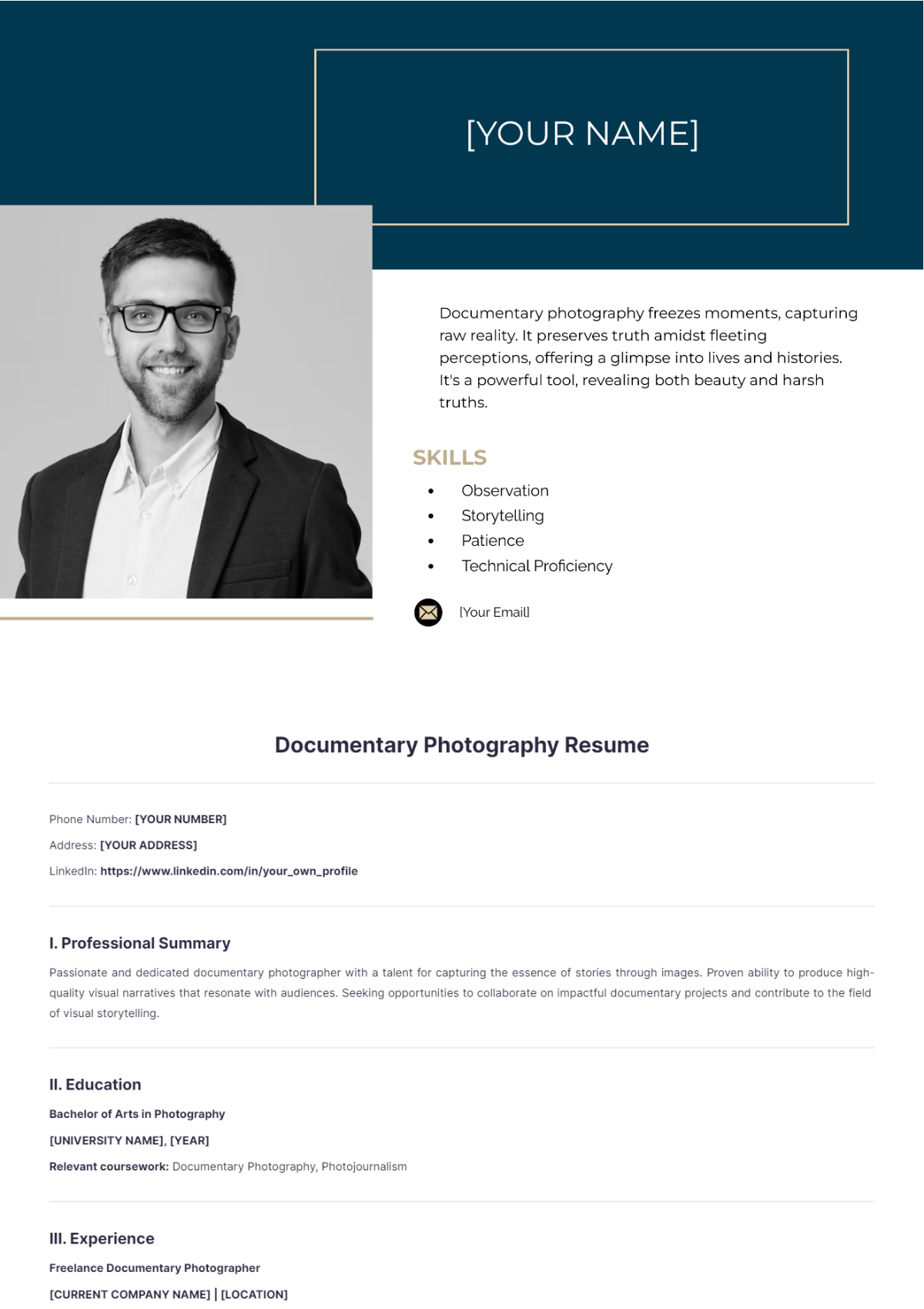 Documentary Photography resume - Edit Online & Download