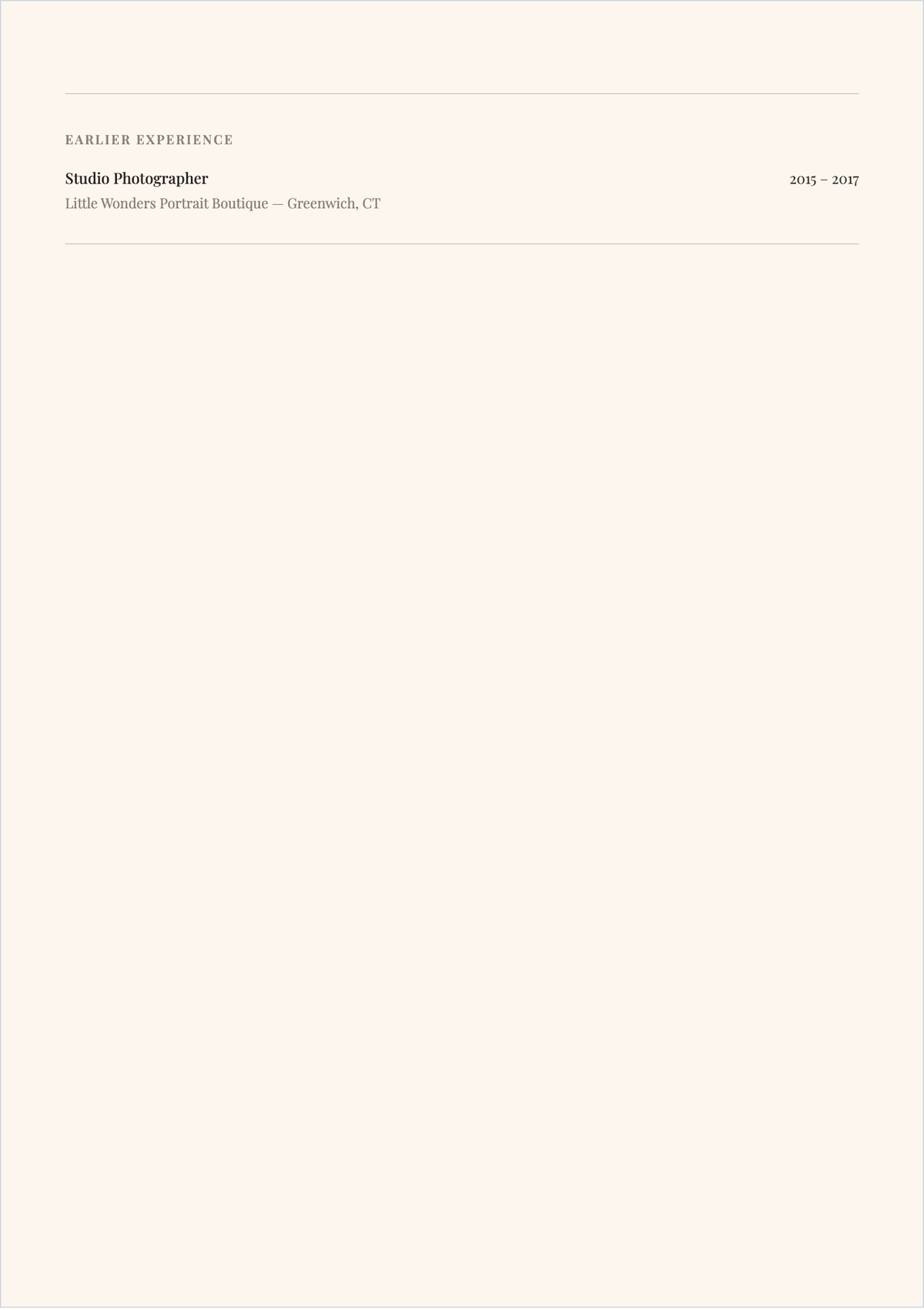 Free Maternity Photographer ATS Resume Template, AI Resume Builder