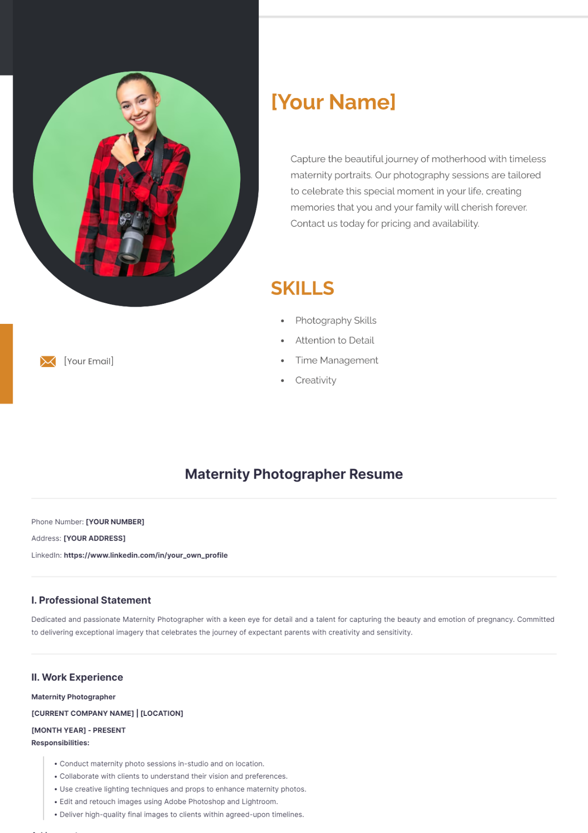 Maternity Photographer Resume - Edit Online & Download