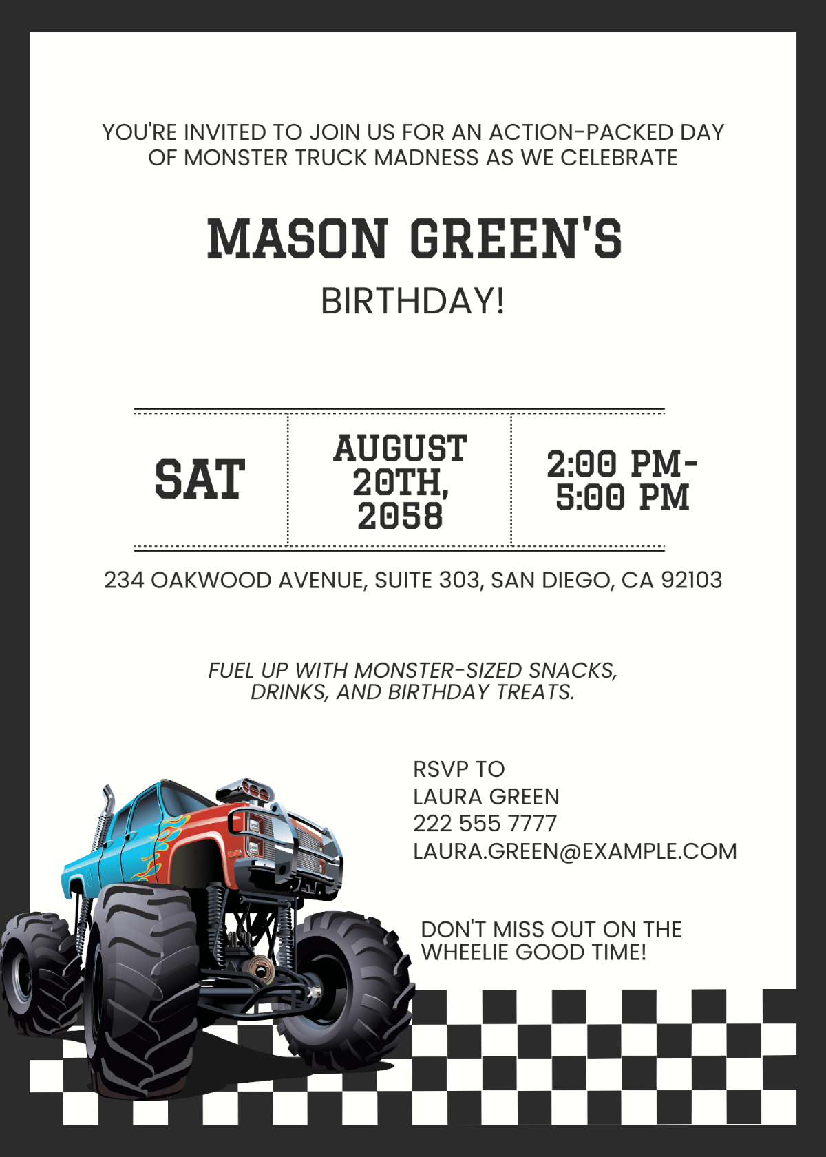 Monster Truck Birthday Invitation