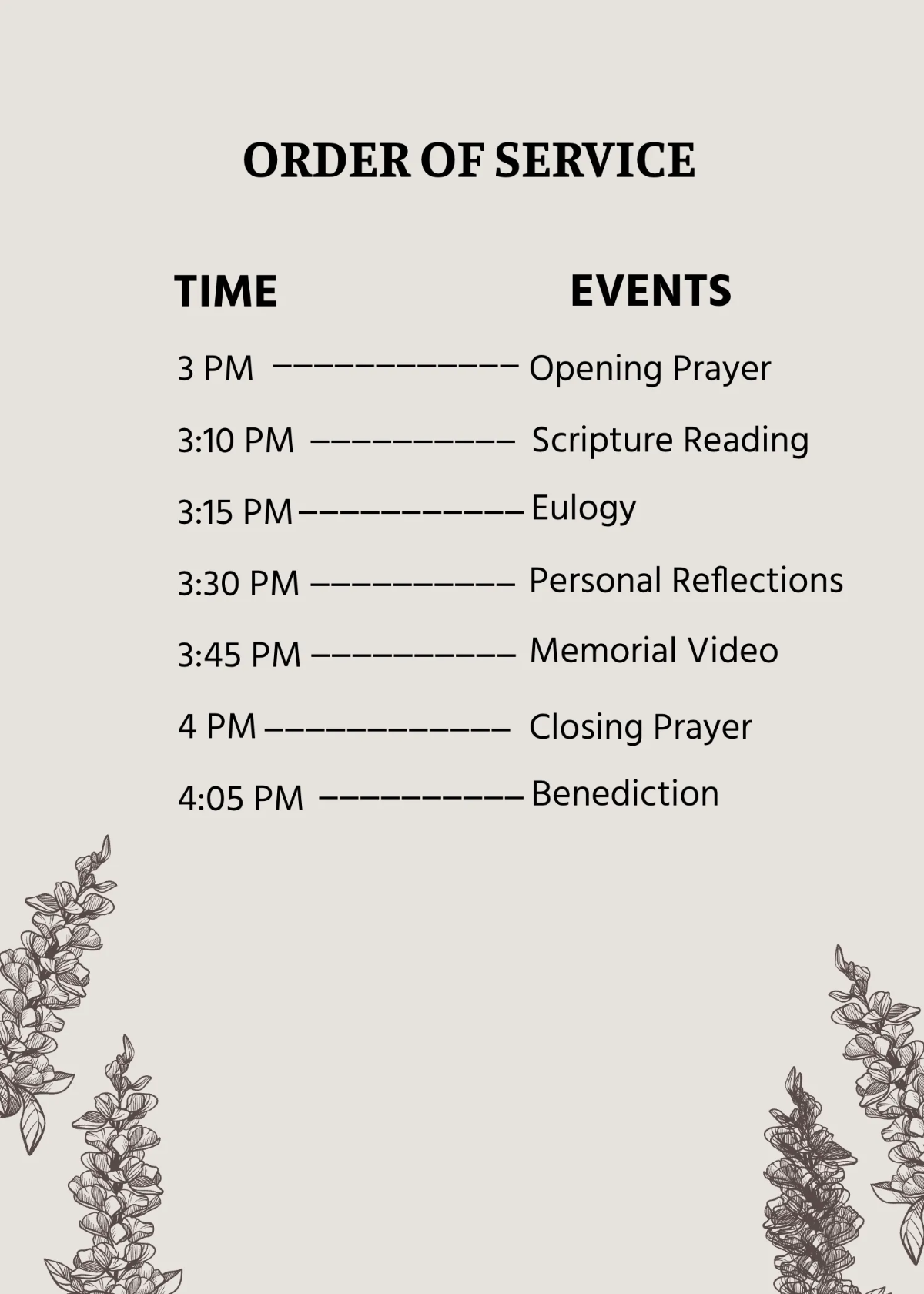 Free Double Sided Funeral Invitation Template to Edit Online