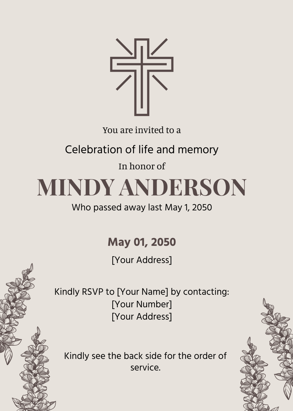 Double Sided Funeral Invitation
