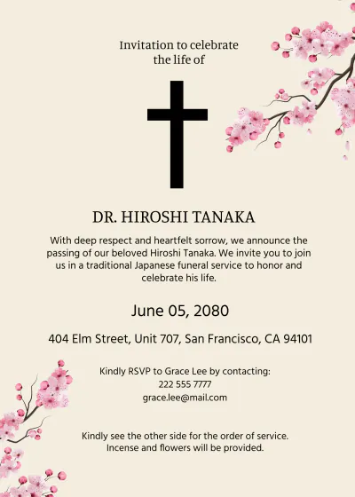 Free Japanese Funeral Invitation Template to Edit Online