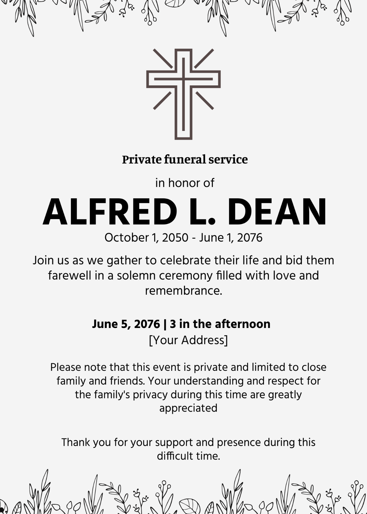 Private Funeral Invitation