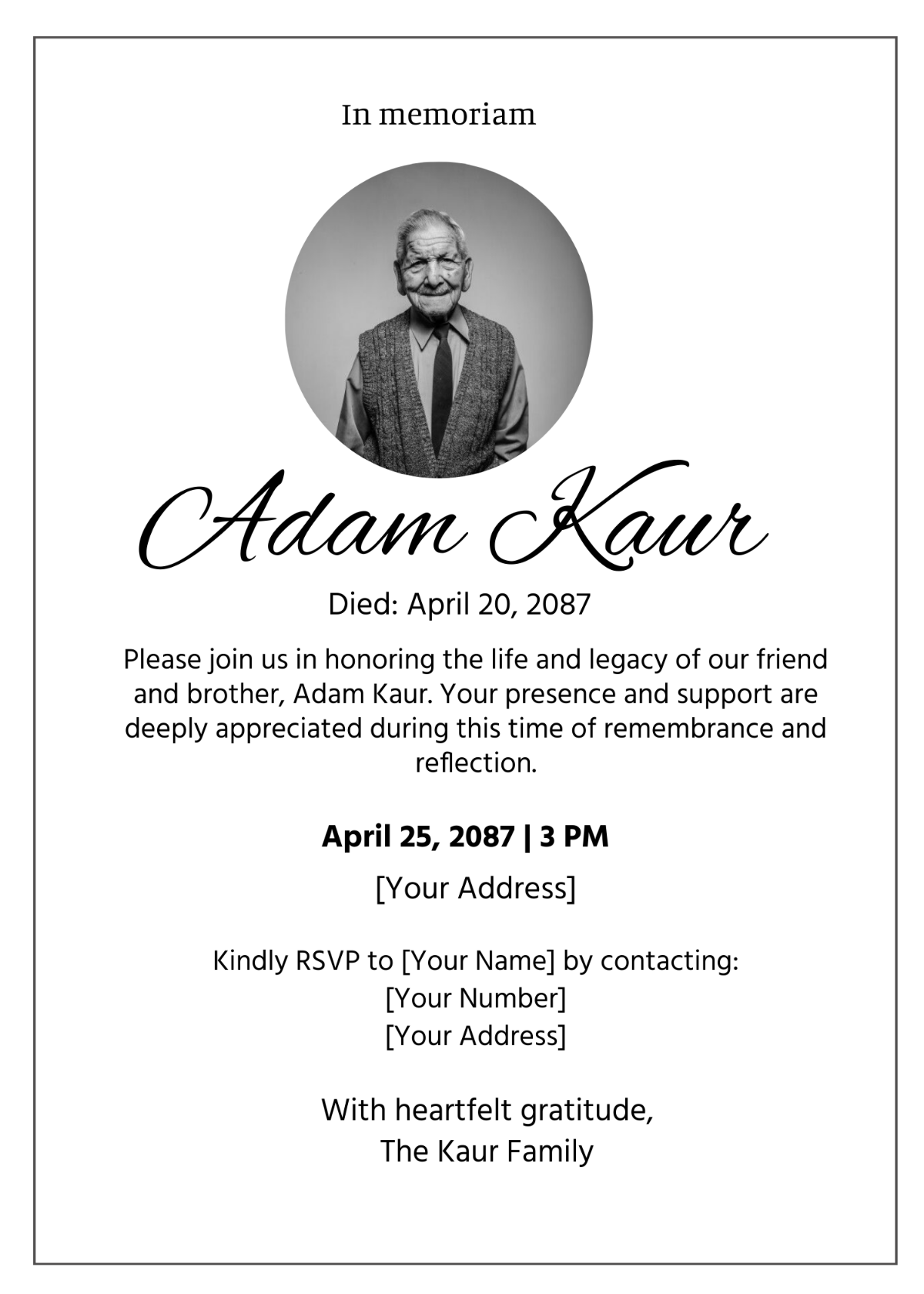 Sikh Funeral Invitation