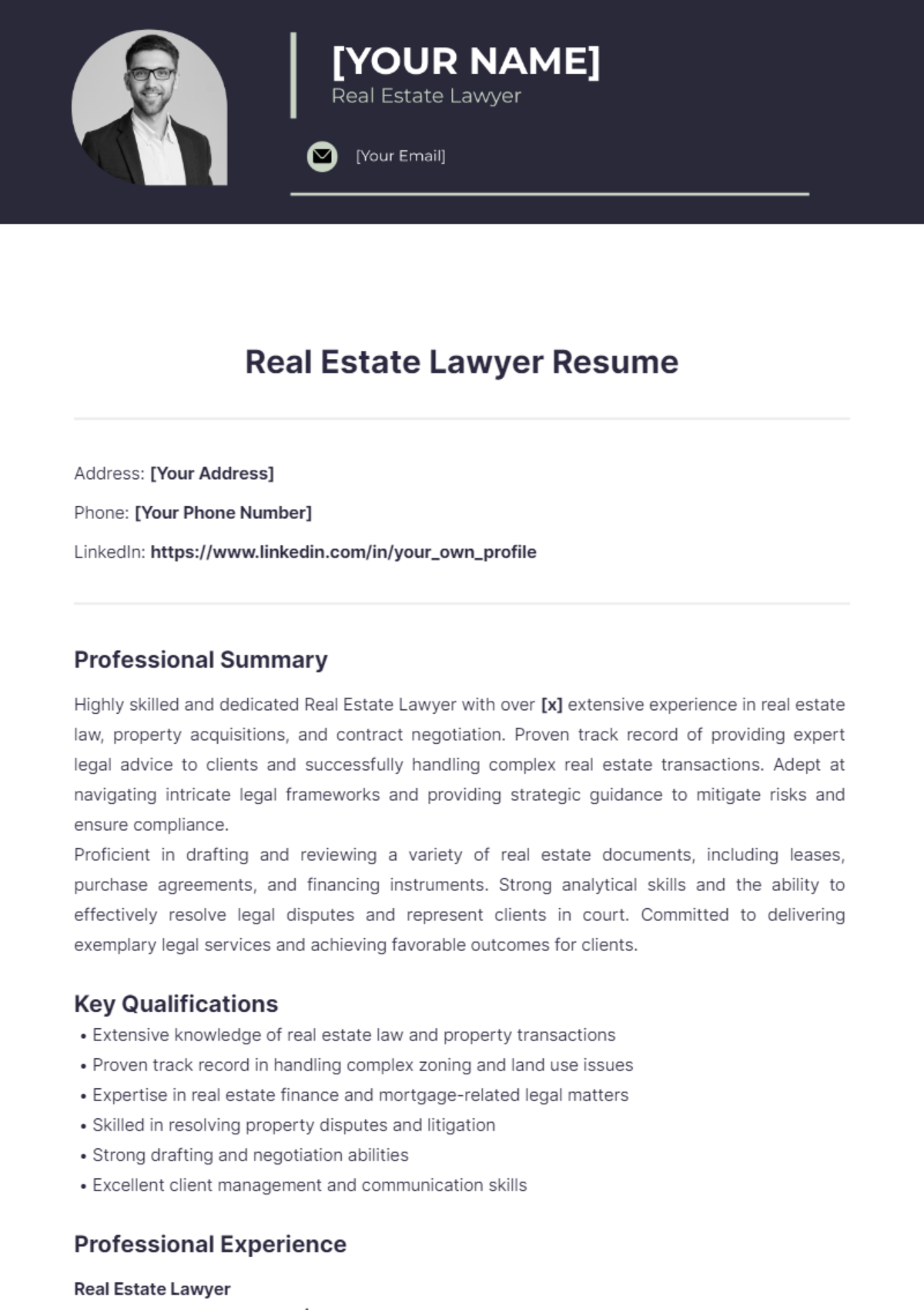 Real Estate Lawyer Resume - Edit Online & Download