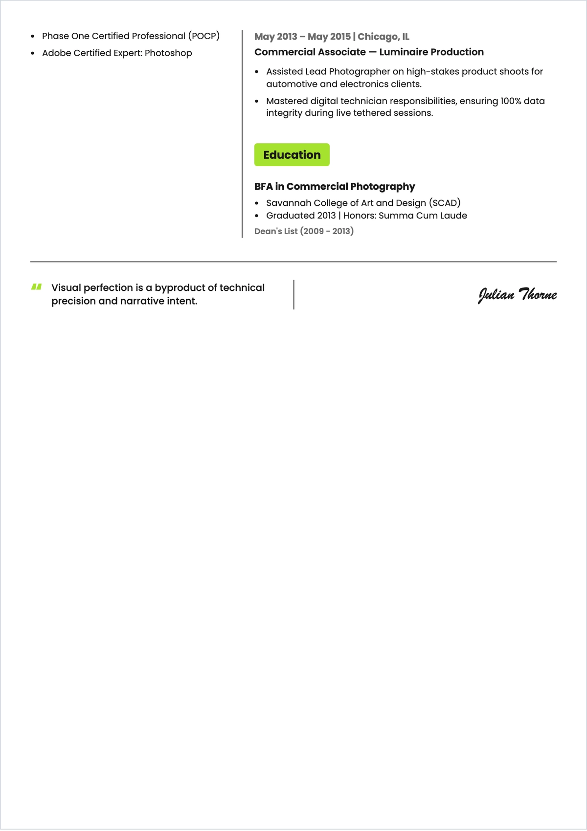 Free Professional Photographer ATS Resume Template, AI Resume Builder