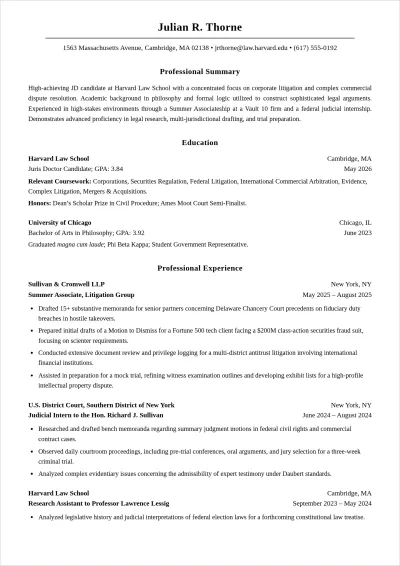 Free Student Lawyer ATS Resume Template, AI Resume Builder