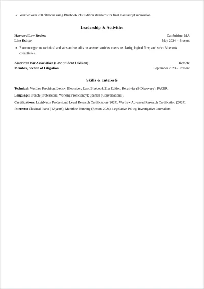 Free Student Lawyer ATS Resume Template, AI Resume Builder