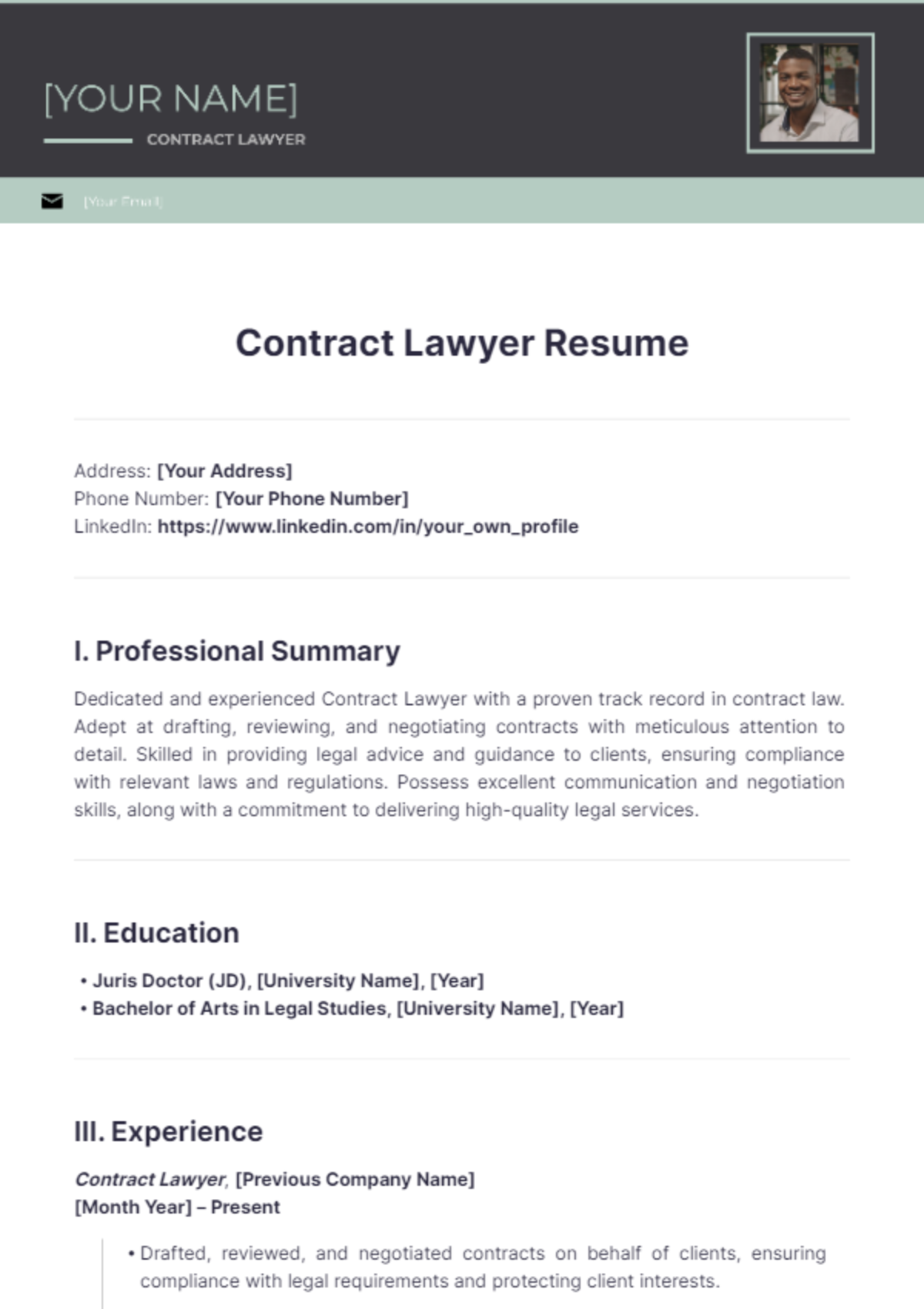 Contract Lawyer Resume - Edit Online & Download