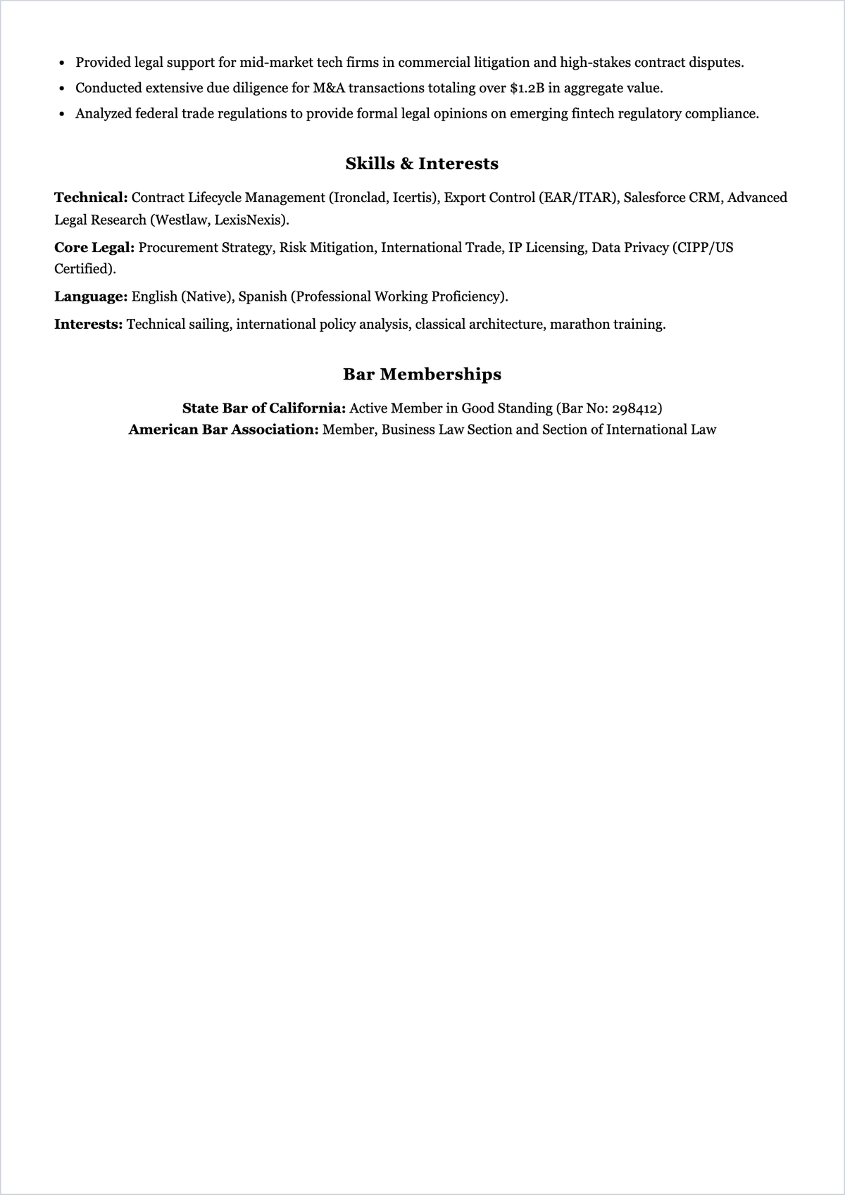 Free Contract Lawyer ATS Resume Template, AI Resume Builder