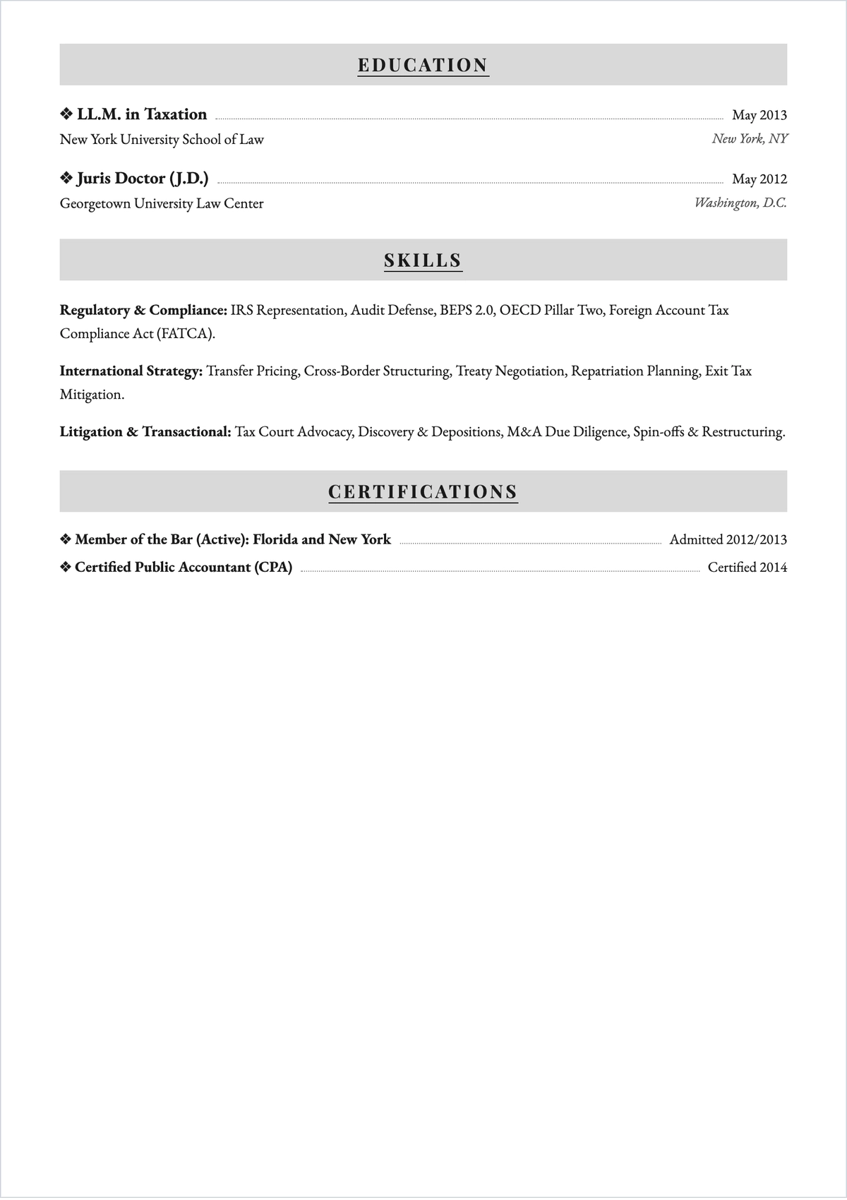 Free Tax Outline Lawyer ATS Resume Template, AI Resume Builder