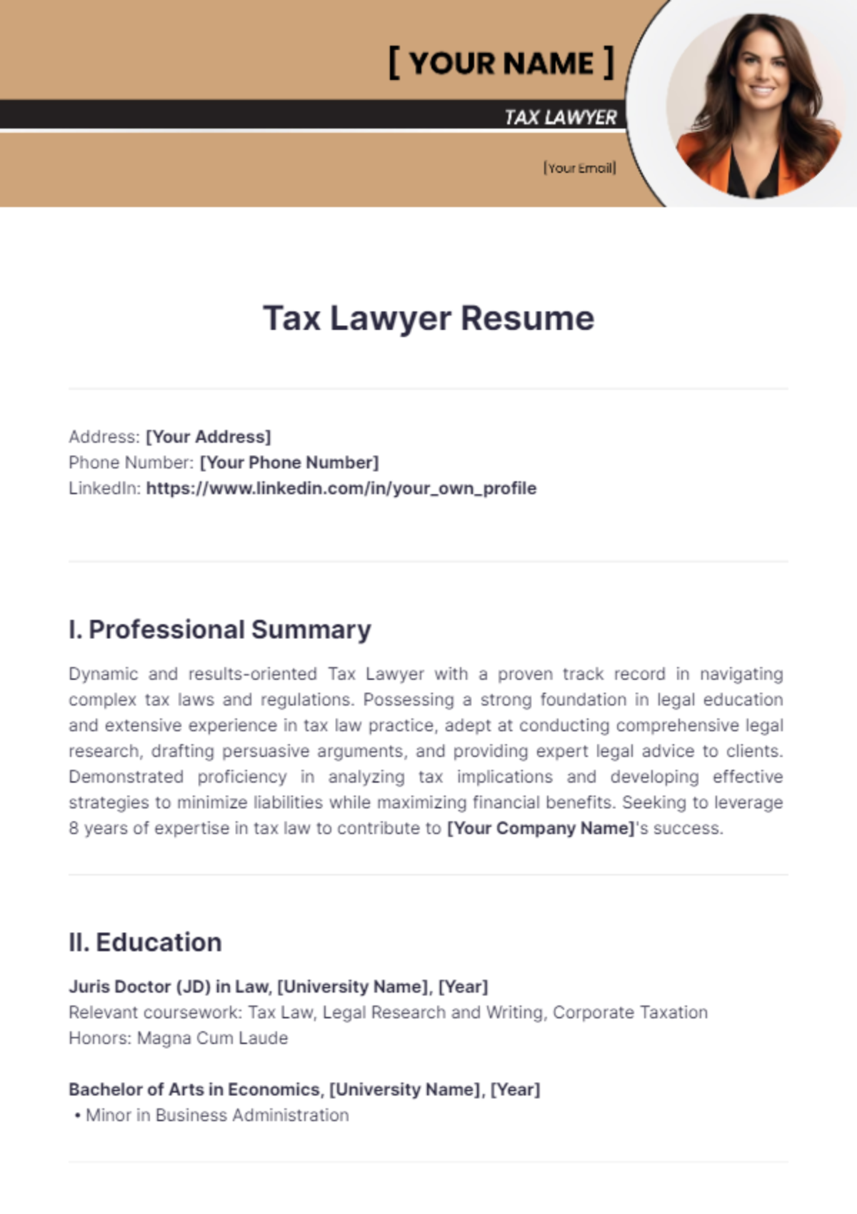 Tax Lawyer Resume - Edit Online & Download