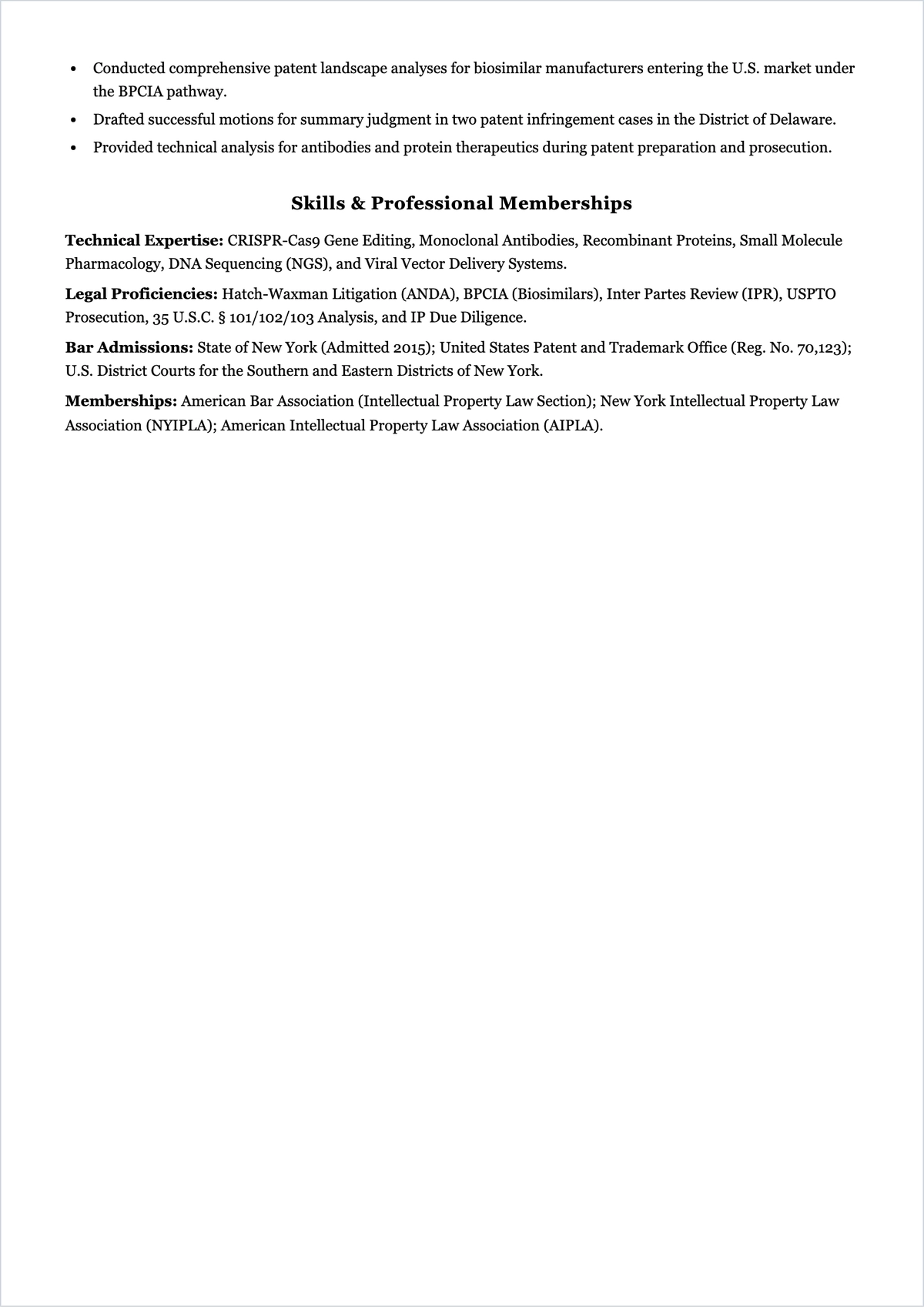 Free Patent Lawyer ATS Resume Layout Template, AI Resume Builder
