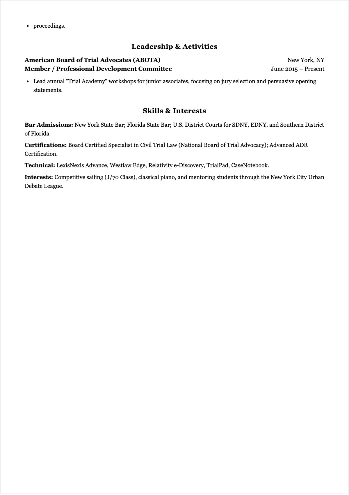 Free Trial Lawyer ATS Resume Template, AI Resume Builder